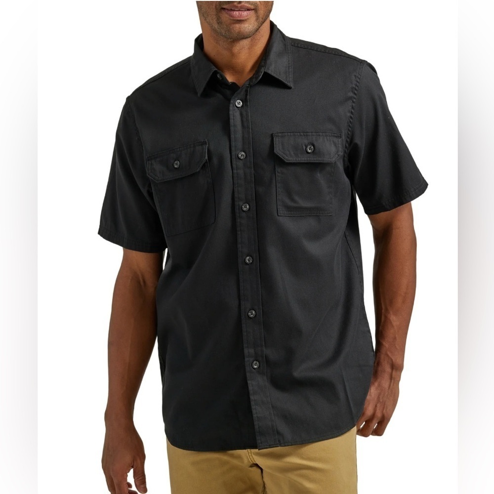 Wrangler Men's Black Casual Button Down Shirt Size L Short Sleeve 100% Cotton